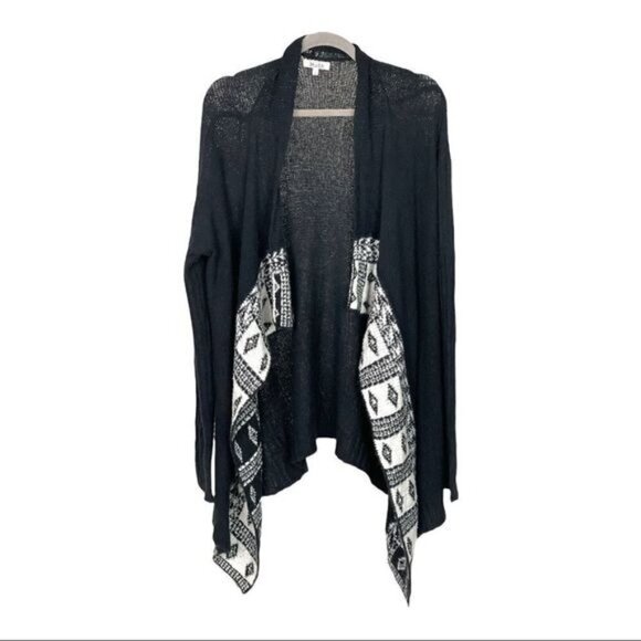 MUDD Border Print Draped Cardigan Black & White size Large - Picture 4 of 7